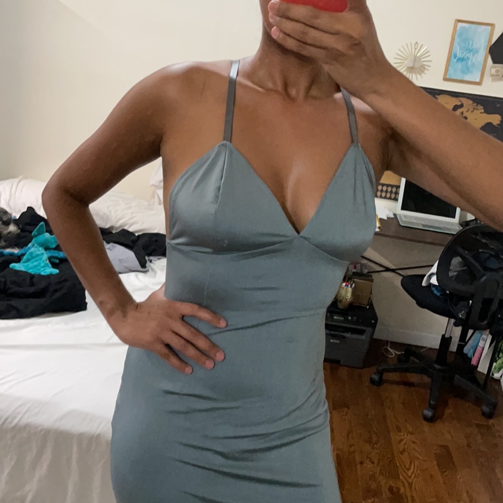 Want My Look Dusty Blue Silk effect Maxi Dress - Picture 5 of 8